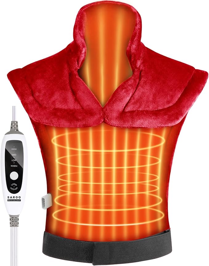 24"x33",Weighted Heating Pad for Back Pain Relief, XXL Large Size Electric Heating Pad for Neck and Shoulders,Neck Heating pad,Warm Christmas Gifts,4 Heat Settings,Auto-Off, Machine Washable,Red