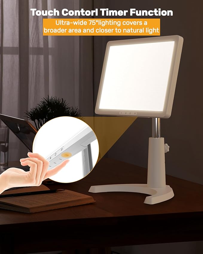 Light Therapy Lamp, 12000 Lux Full Spectrum 3 in 1 Therapy Lamps LED Sunlight, Adjustable 10 Brightness 5 Color Modes, Timer, Height, Angle& Detachable Stand, White
