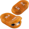 Deke Home - Pill Organizer AM PM, 2 Compartment Pill Box for Pocket or Purse, Small Daily Medicine Case, Travel Pill Holder, Easy Open Pill Container for Seniors, Vitamins & Supplements (Orange)