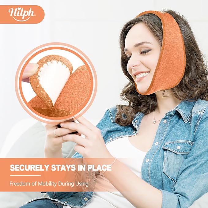Hilph Face Ice Pack Wisdom Teeth Ice Pack Head Wrap with Washable Jaw Wrap and 4 Replacement Hot Cold Pack for Facial Oral Surgery, TMJ, Tooth Extraction, Dental Surgery, Tonsillectomy Recovery Orange
