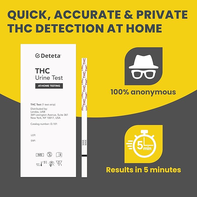 Home Marijuana Drug Test Kit, Highly Sensitive THC Drug Test Kit Marijuana/Weed, THC Drug Test Urine, Easy Home Drug Test Marijuana/THC Substance Abuse, 5 THC Test Strips/Sticks, 50 ng/ml