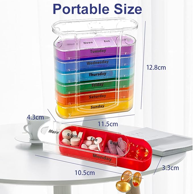 ABSOK Weekly Stackable Pill Organizer,4 Times A Day Pill Organizer Box Morning, Noon, Evening, and Bedtime,7 Stackable Compartments