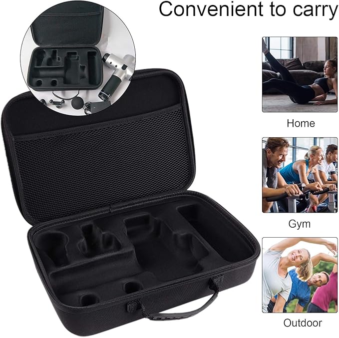Ymiko Massage Gun Holder, Massage Gun Bag, Black (EVA, 600D Cloth, Mutispandex) Massage Gun Carrying Case With Handle with capable of storing a massage gun, 4 massage heads, and an adapt