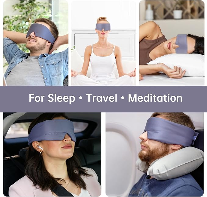 Calm&Relax Bamboo Sleep Mask: 3D Blackout Sleeping Eye Mask for Side Sleepers - Zero Pressure Eye Covers for Travel Airplane(Grey)
