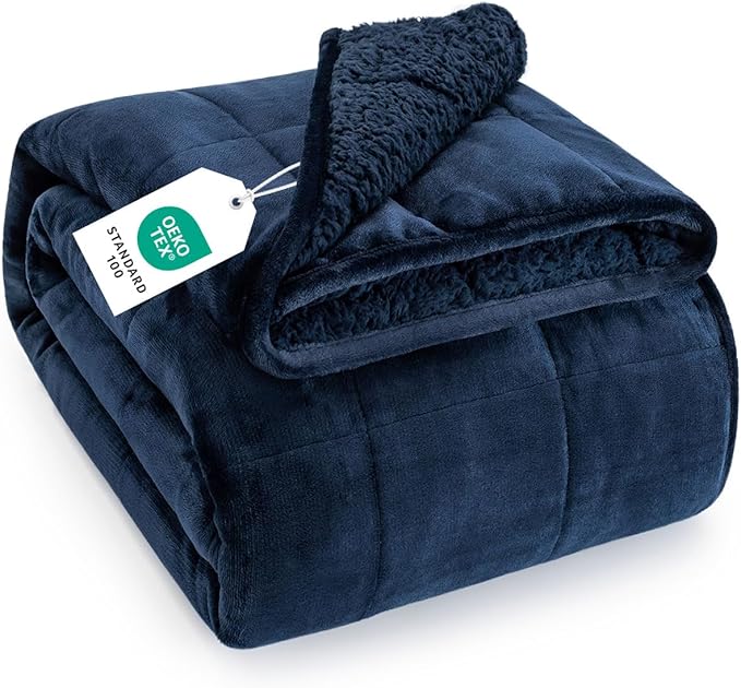 Topblan Sherpa Fleece Weighted Blanket 15lbs, Uniformed Color with Fuzzy Fleece and Shaggy Sherpa to Help with Better Sleep, 60x80 inches, Navy Blue