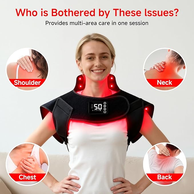 Red Light Therapy for Neck Shoulder,Rechargeable Infrared Light Therapy Device for Body with Massage and Timer,Wearable 660nm&850nm Red Light Therapy Wrap Pads for Body at Home（150 Lights）