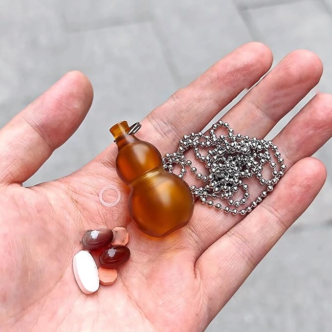 Titanium PEI Pill Container with Keychain & Necklace,Waterproof Pill Box, EDC Portable Pill Container for Portable Mini Size Pill Box Case for Outdoor Travel Camping (PEI-Calabash)