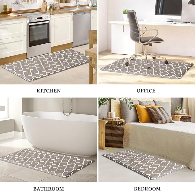 WISELIFE Anti Fatigue Floor Mat - 4/5 Inch Thick Kitchen Mat Non Slip Waterproof Heavy Duty Ergonomic Comfort Mat Durable for Home, Office, Sink, Laundry,(22" x 54", Khaki)
