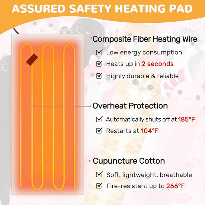 Cat Heating Pad for Period Cramps Menstrual Pain Relief, Portable Electric Heat Pads USB Powered, Cute Stuff Stuffed Animals Funny Gifts for Women Teen Girls s Cat Lovers Birthday Easter Christmas