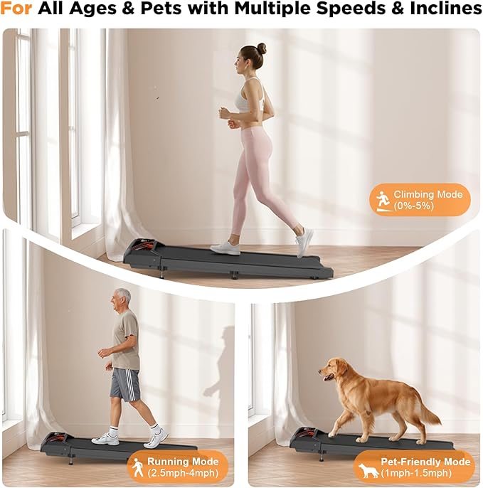 2.5HP Walking Mat with Incline pad,Under Desk Treadmill, Walking Running Pad with Remote, 3 in 1 Low Noise Small Mini Portable Treadmill with Led Screen, Compact Treadmills for Home, 265lbs Capacity