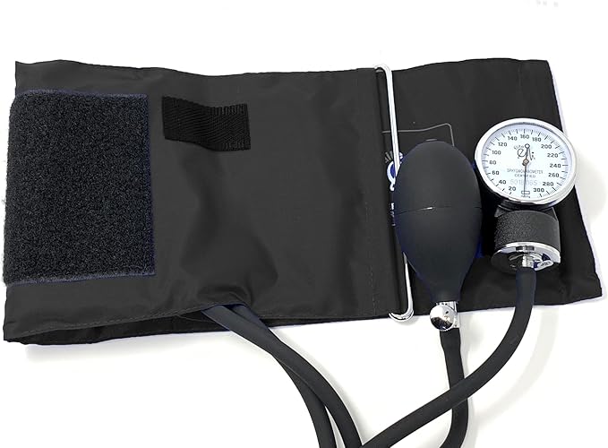 Elite Medical Instruments EMI Manual Blood Pressure Set with Regular Adult Cuff and D-Ring, Black