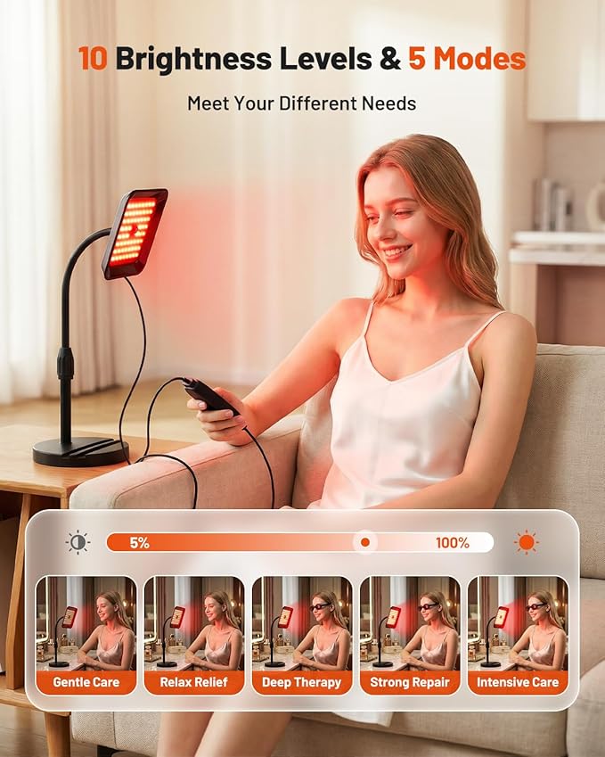 Red Light Therapy for Face and Body, 3 LED Wavelength 660nm 730nm 850nm Infrared Light Therapy Desk Lamp with 360°Adjustable Head & Phone Stand, Home Office Travel Portable Use w/Glasses, Ideal Gift