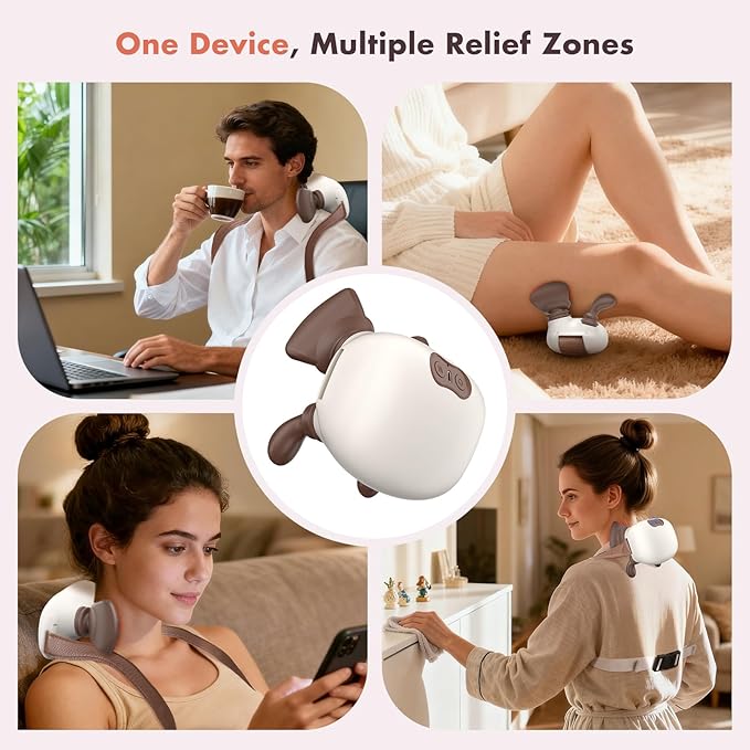 4D Neck Massager,Shoulder Hot Compress Massager, a wireless and portable massager that simulates human hand operation,suitable for relieving neck pain and relaxing muscles,with 3 adjustment modes.