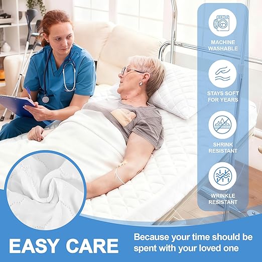 Lounsweer 3 Piece Hospital Bed Sheet Set, White Waterproof Bed Sheet Set, Incontinence Protection for Home and Hospital Use, Include 1 Fitted 36" x 84" x 12" 1 Flat and 1 Pillowcase