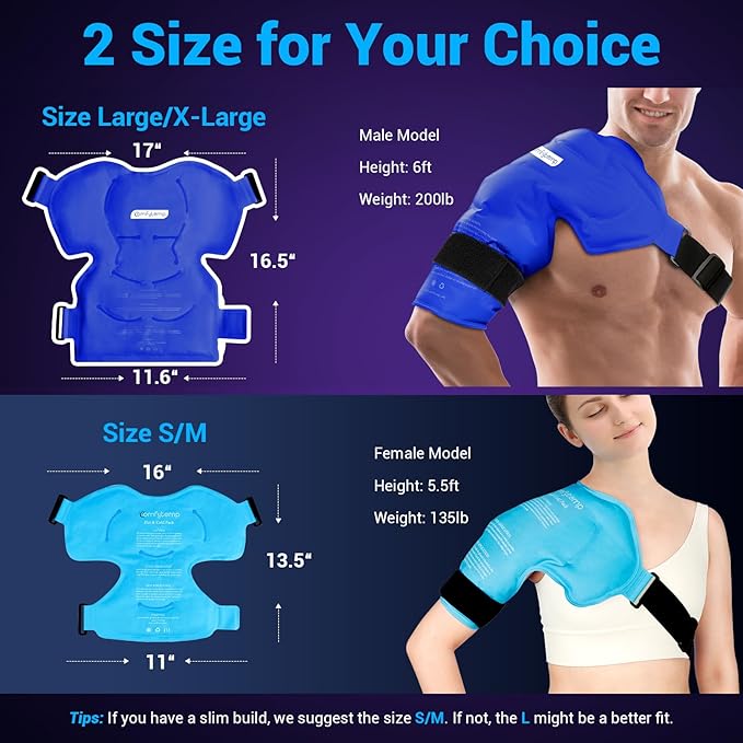 Comfytemp Shoulder Ice Pack Wrap Rotator Cuff Therapy, Gel Ice Packs for Injuries Reusable, Hot Cold Compress Shoulder Brace for Pain Relief, Recovery Items (Large/X-Large), Dark Blue