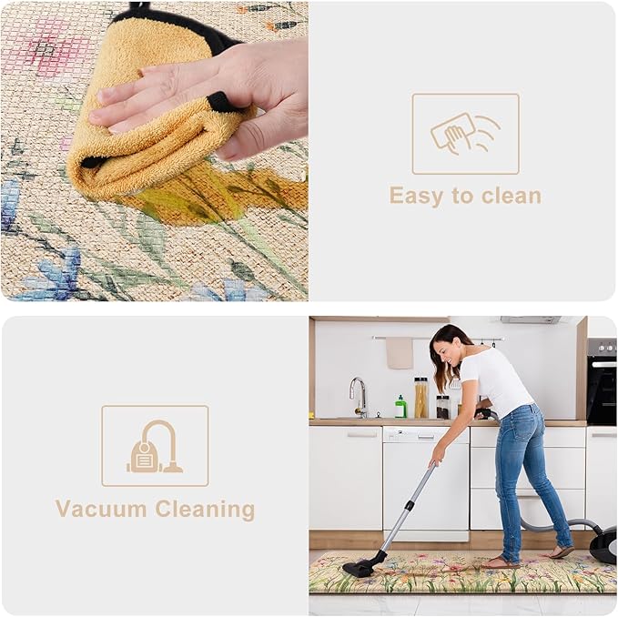 KIMODE Anti Fatigue Kitchen Mats for Floor 24"x59", Farmhouse Kitchen Runner Rug, Cushioned Kitchen Floor Mats Non Slip, Comfort Memory Foam Standing Mats for Laundry Office Sink Desk Brown