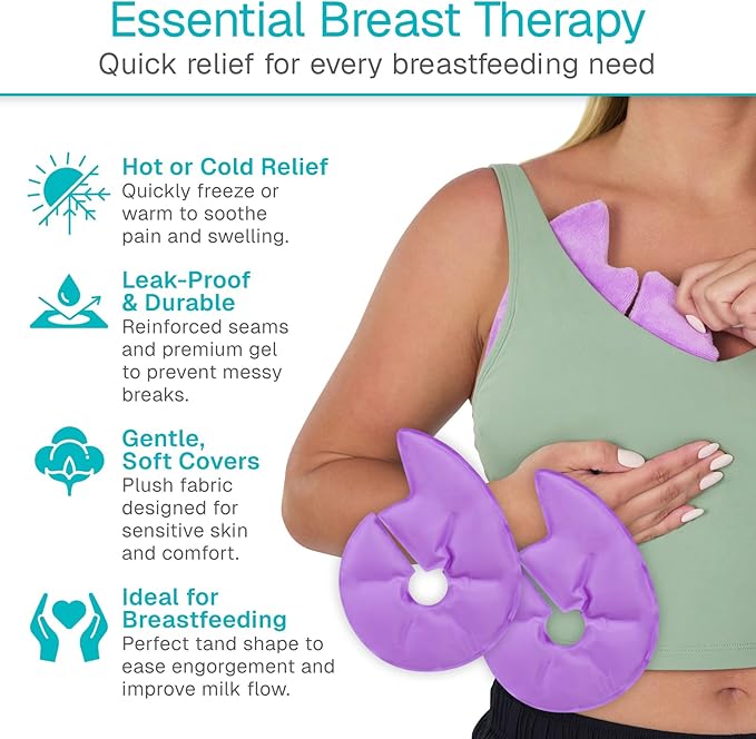 Arctic Flex Breast Ice Packs - Hot & Cold Therapy, Surgery Recovery Supplies - Heating & Cooling Gel Pad for Breastfeeding, Engorgement, Mastitis Relief, Sore Nipples, Lactation (Purple)