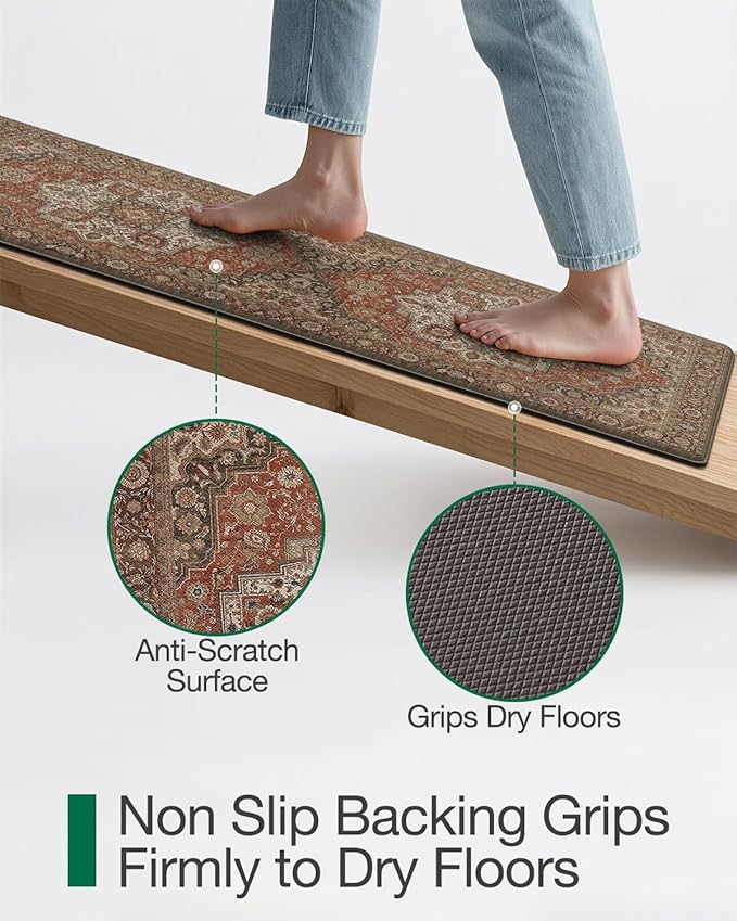 LUMI Kitchen Mat Anti Fatigue Cushioned, Memory Foam Padded Standing Rug Washable, Non Slip Comfort Floor Runner for Home, Sink, Laundry, Office, 17"x59", Red