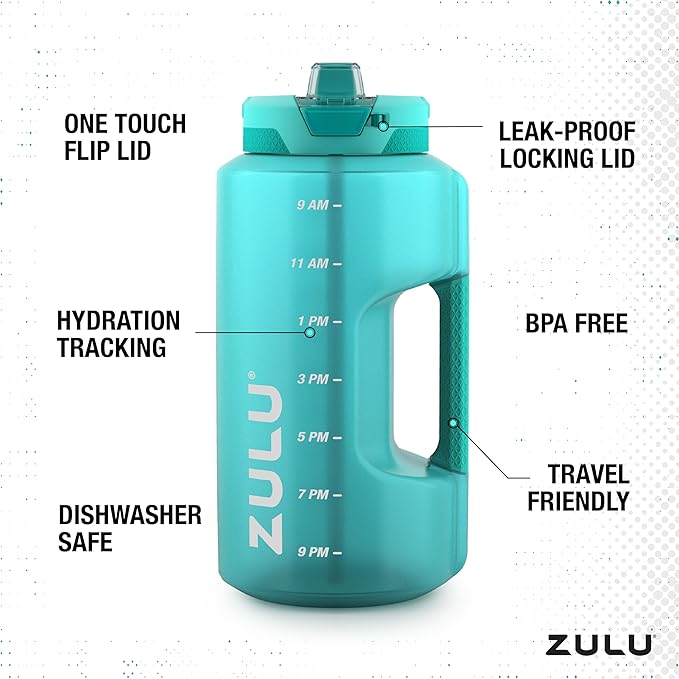 ZULU Goals 128oz Half Gallon Plastic Water Bottle with Straw and Time Marker | Large Reusable Jug with Handle and Leak Proof Lid for All Day Hydration, Gym and Outdoors, Gift Ready, Aquaviva