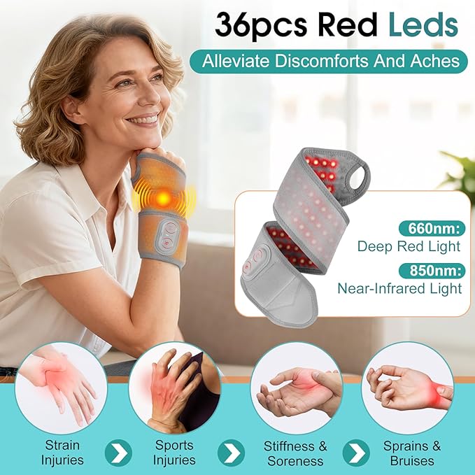 Cordless Wrist Heating Pad, Heated Wrist Brace Wrist Massager Wrap for Arthritis, Rechargeable Heated Hand Heating Pad Massage for Carpal Tunnel & Office Pain Relief (Light Grey)
