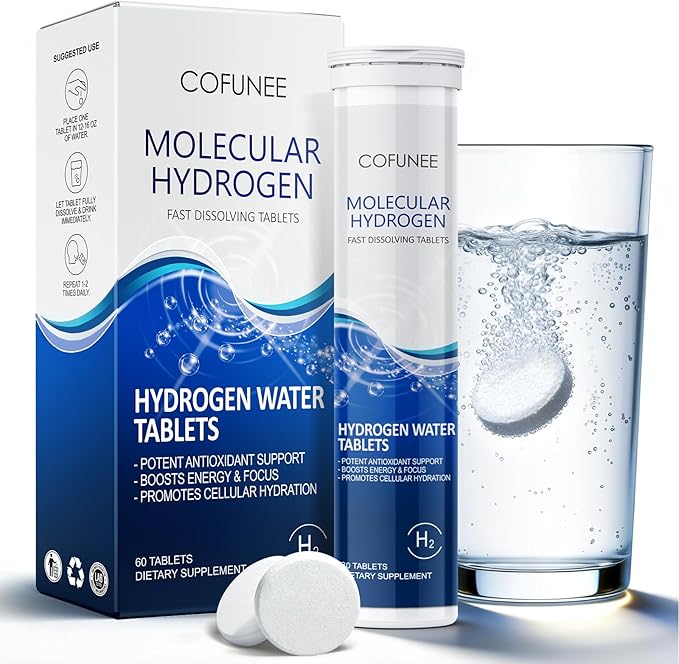 Hydrogen Tablets with Magnesium - H2 Molecular Hydrogen Tabs for Drinking Water, Hydration Electrolytes Supports Healthy Aging, Focus & Daily Energy, Fast-Dissolving Tablets, 60 Count