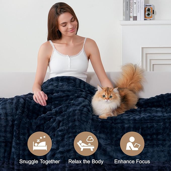 Cottonblue Weighted Blanket 15lbs Bubble Fleece Plush Sherpa Heavy Weighted Blankets for Adults, Fits Twin/Full Size Bed, Cute Fuzzy Warm Heavy Blanket for Calm and Better Sleep, 48"x72", Navy Blue