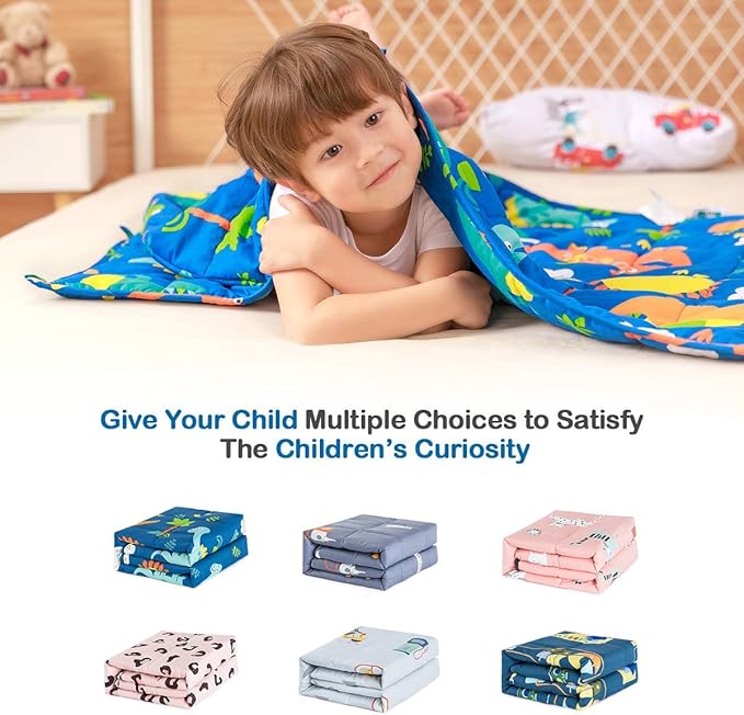 Sivio Weighted Blanket - All-Natural 100% Cotton Weighted Blanket 3 lbs 36 x 48 inches, Breathable Cooling Throw Blanket for Calm Sleeping for Home and School Nap, Blue Dinosaur