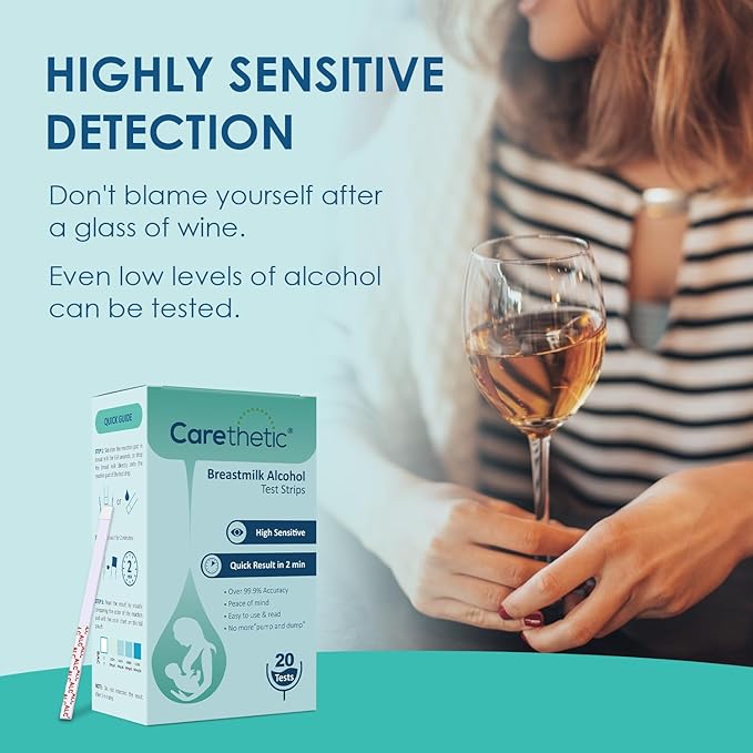 Alcohol Test Strips for Breastmilk, High Sensitivity for Alcohol Detection with Accurate Results at Home - Individually Sealed Pack, Quick Result in 2 Min (20-Pack)
