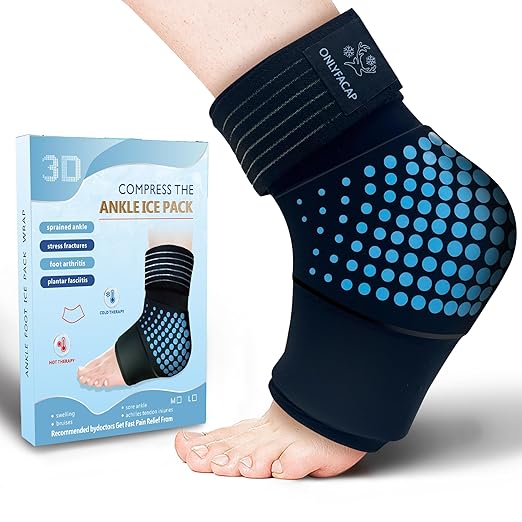 Ankle Ice Pack Wrap for Swelling & Sprains, Reusable Gel Cold Therapy Foot Compress for Achilles Tendonitis, Plantar Fasciitis, Post-Surgery Recovery - Flexible Ergonomic Fit