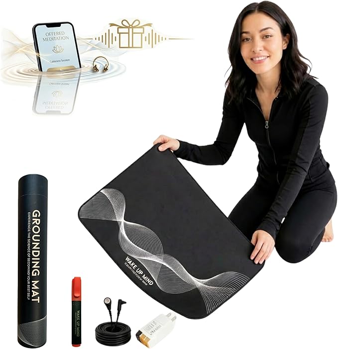 Grounding Mat for Feet – Indoor Conductive Earthing Mat for Desk, Floor or Bed – Non-Electric Passive Grounding Pad with Outlet & Tester.
