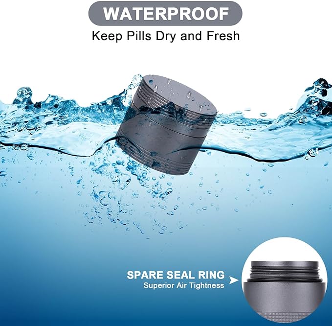 Small Pill Case Metal Pill Box - Waterproof Pill Container Single Round Aluminum Alloy Storage Medicine Holder Organizer Multitool EDC Every Day for Vitamin, Fish Oil Gray