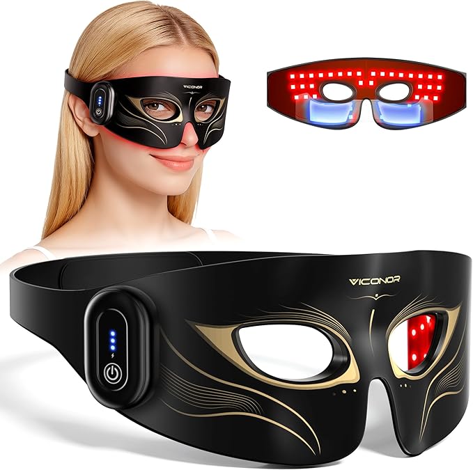 Red Light Therapy for Eyes, Infrared Red Light Therapy for Eye Bag, No Light Leakage 630nm Red Light & 850nm Infrared Red Light Therapy Device for Wrinkles, Red Light Eye Mask with Rechargeable Remote
