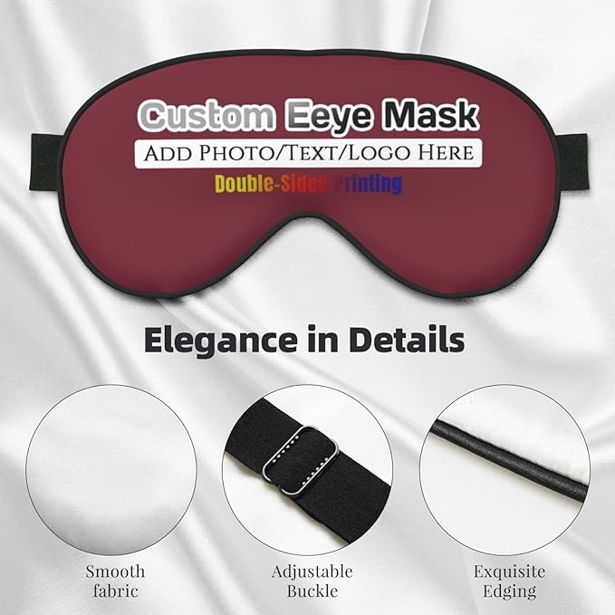 Custom Eye Mask,Add Your Image Text Personalized Sleep Shade Soft Blindfold Eyemask Blackout Eye Cover with Adjustable Strap for Sleep,Travel,Nap Garnett