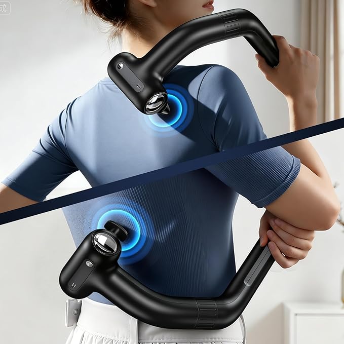 Dual-Head Muscle Massage Gun Pain Relief Deep Tissue, 3-in-1 Percussion Back Massager with Detachable Extension Handle, Muscle Massager for Back, Neck, Shoulder & Body, 6 Speed Levels (Black)