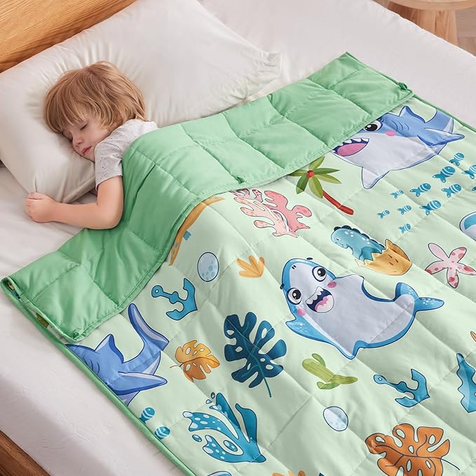anfie Weighted Blanket Kids (40"x60" 5lbs), Weighted Blanket Cooling Blanket for Sleeping,Throw Size Breathable Blanket with Premium Glass Bead(Green Shark)