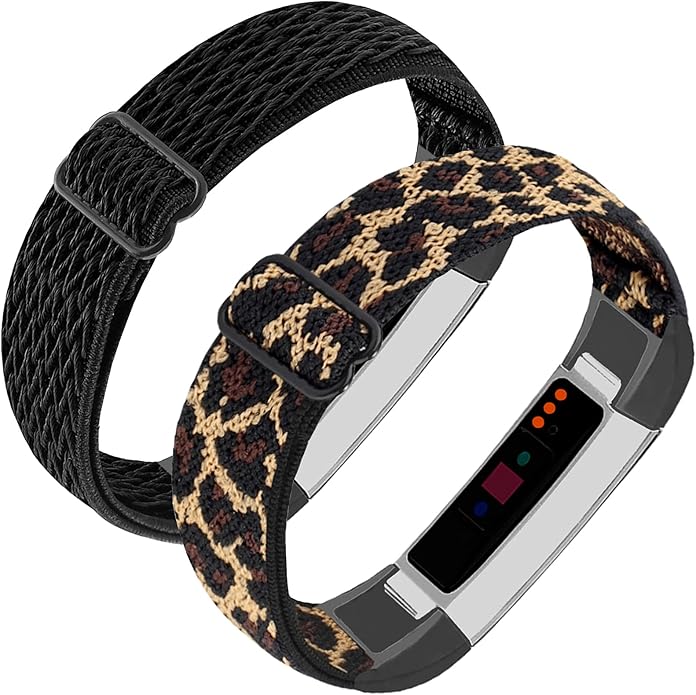 Adjustable Elastic Nylon Bands Compatible with Fitbit Alta and Alta HR Fitness Tracker, 2 Pack Braided Stretchy Wristband Accessory Bracelet Watch Strap Sport Replacement Band for Women Men