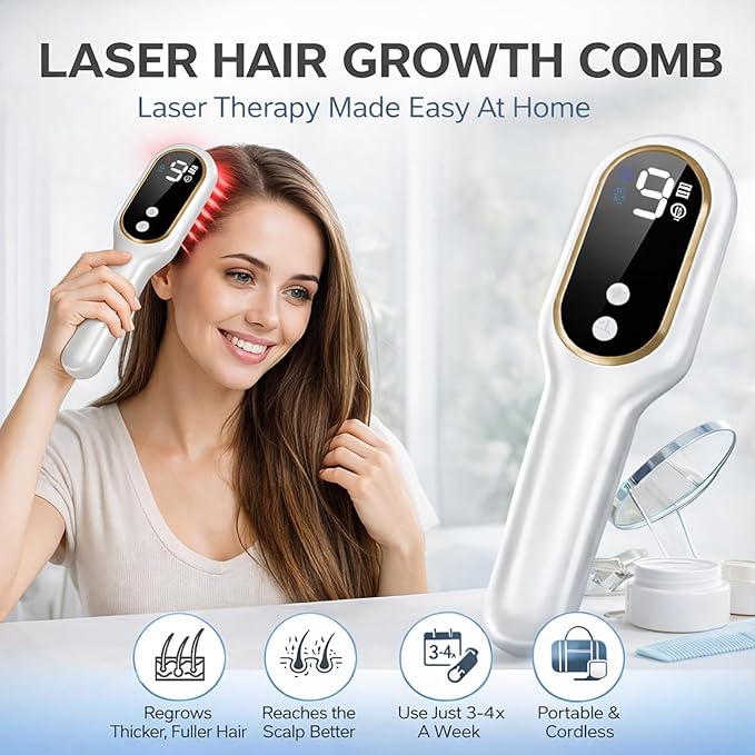 Obiredk ㅤLaser Hair Growth Comb - Lasers & LEDs for Hair Regrowth - FDA Cleared Rechargeable Scalp Massager for Men Women - Effective for Thinning Crown, Receding Hairline - White