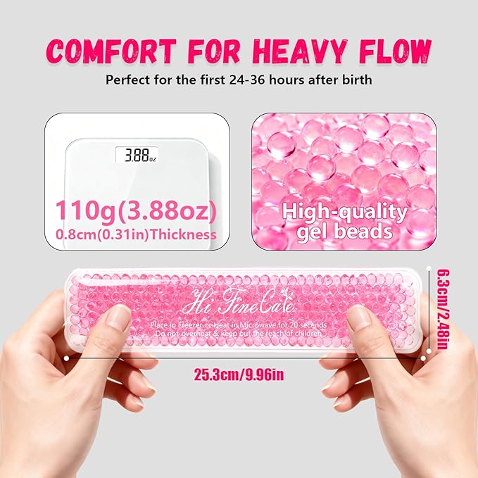 Perineal Cooling Pad for Postpartum Recovery, Extra Durable Gel Cold Packs for Hemorrhoids & C-Section Relief, 2 Reusable Ice Packs & 2 Washable Covers, New Mom Gift