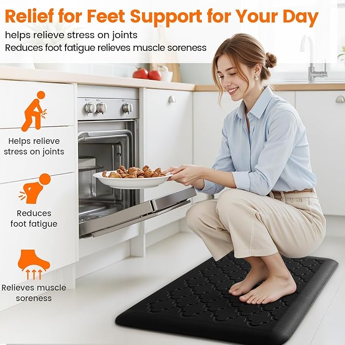 4/5 Inch Thick Anti-Fatigue Kitchen Mat Water Resistant Non-Slip Kitchen Floor Mat Ergonomic Comfort Standing Mat for Home Kitchen Office Laundry 17.3"x 24" Black
