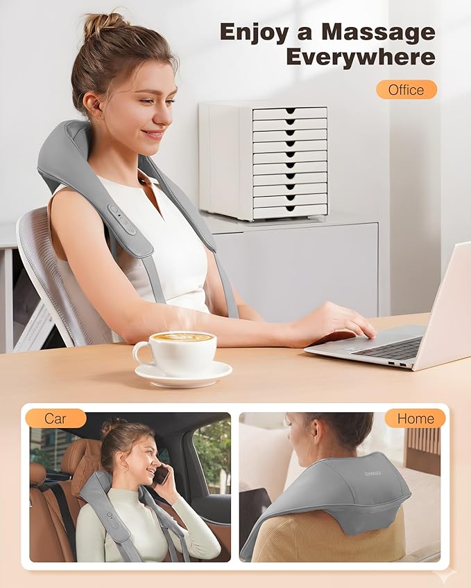 KNQZE Neck and Shoulder Massager with Heat, Cordless Back and Neck Massager, Upgraded Graphene Heating, 4D Shiatsu Deep Kneading Massage for Shoulder, Back Pain Relief (Gray)