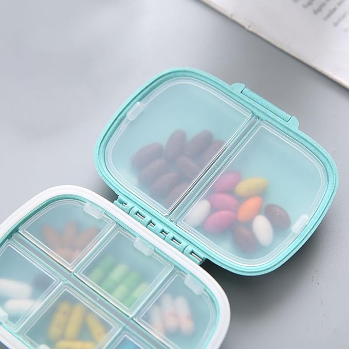 8 Compartment Pill Case - Portable Medicine Holder | Moisture Proof Travel Pill Organizer | Tablet Storage Dispenser | Daily vitaamin Supplement Container | Small Pill Box For Pills, Cod Liver Oil, Fi