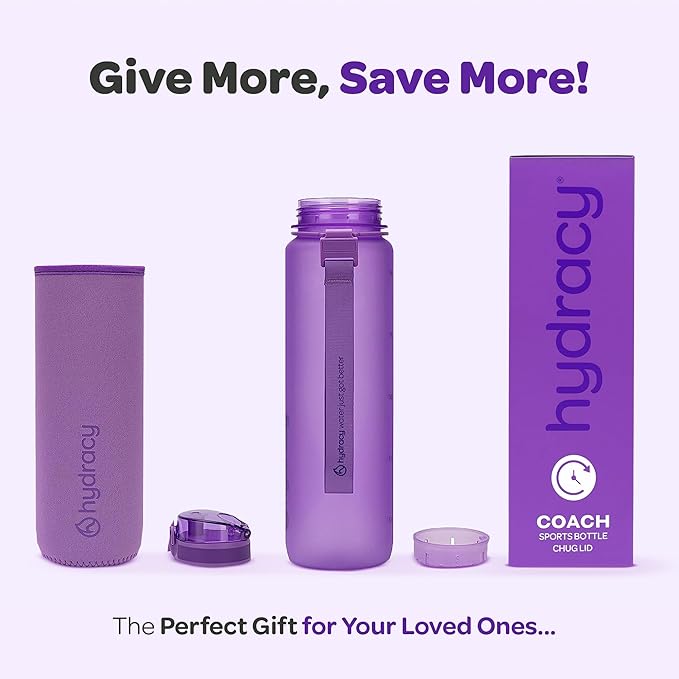 Hydracy Water Bottle with Time Marker -Large BPA Free Water Bottle & No Sweat Sleeve -Leak Proof Gym Bottle with Fruit Infuser Strainer & Times to Drink -Ideal for Fitness Sports & Outdoors