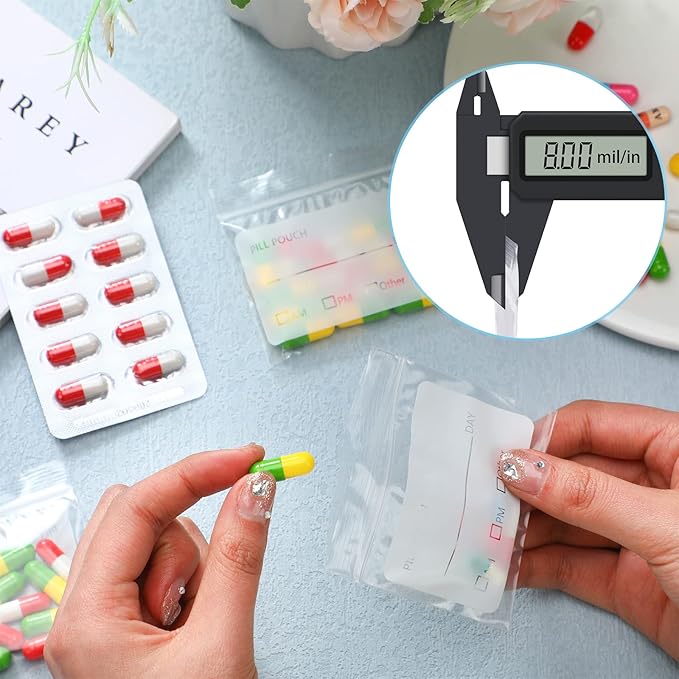 1000 Pcs Pill Bags 3 x 2.75 Inch Pill Pouch Bags Portable Plastic Travel Pill Packets Daily Am Pm Medicine Organizer Storage with Labels for Storing Vitamins Cod Liver Oil Medication