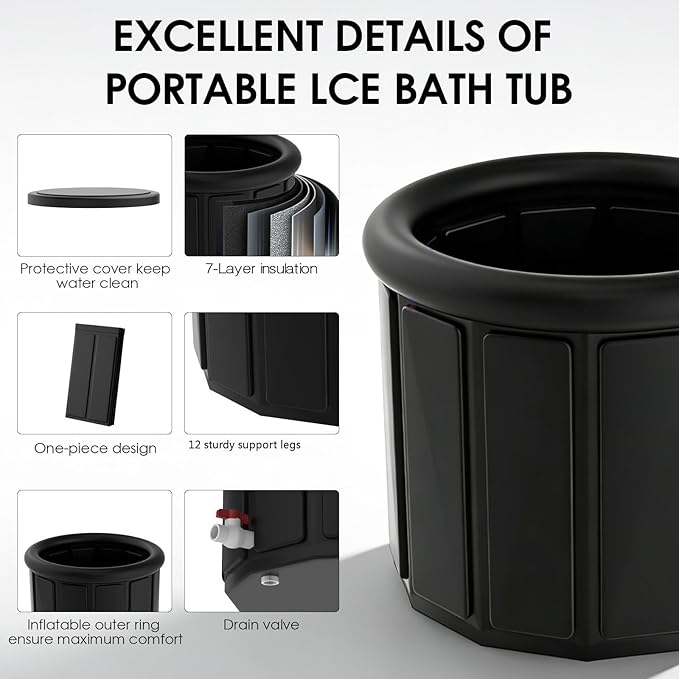 Ice Bath Tub for Athletes - Extra Large Cold Plunge Tub for Muscle Recovery & Cold Water Therapy, Portable Multi-Layer Ice Bath for Home, Gym, Backyard, Spa, Indoor & Outdoor Use (Black, 30X35.5 IN)