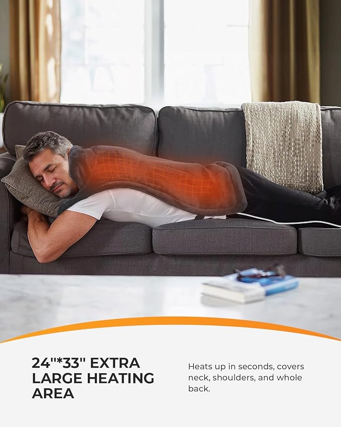 CooCoCo Heating Pad for Back Pain Relief, Fathers Day Birthday Gifts for Mom Dad Women Men Her Him, FSA Eligible, Neck and Shoulder Electric Heat Pad, Fast Heating, 24"x33", ETL Certified, Gray