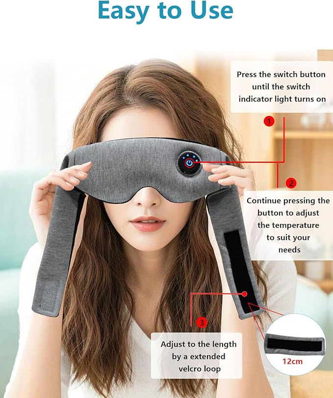 Heated Eye Mask for Dry Eyes, Cordless Warm Compress for Eye Relief, Electric Eye Heating Pad with Temperature Control for Blepharitis and Stye Treatment, Rechargeable, Washable