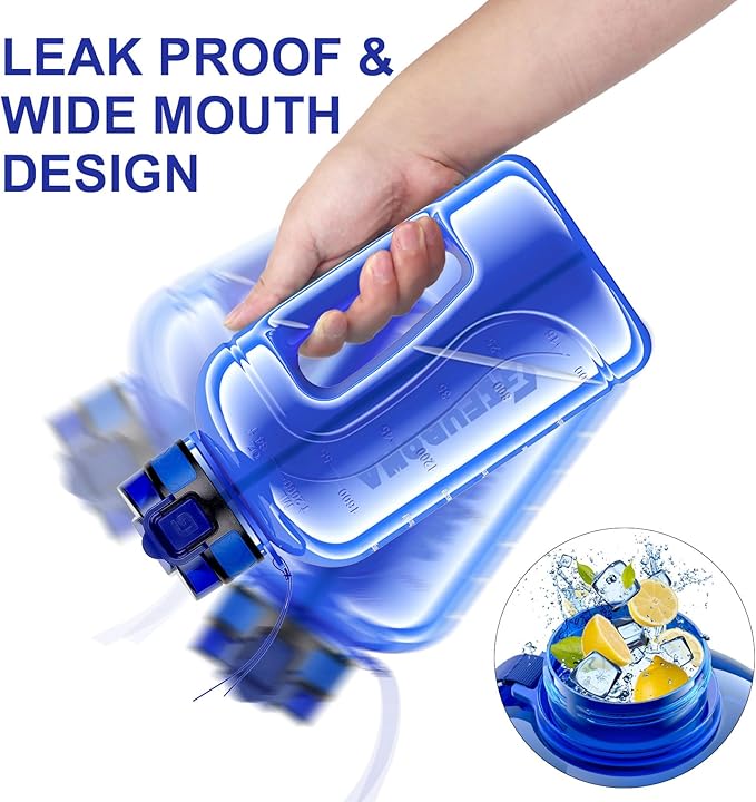 GIFUBOWA 2L Water Bottle with Straw Half Gallon Drinking Bottle with Handle Motivational Gym Jug 2 Liter with Time Marker