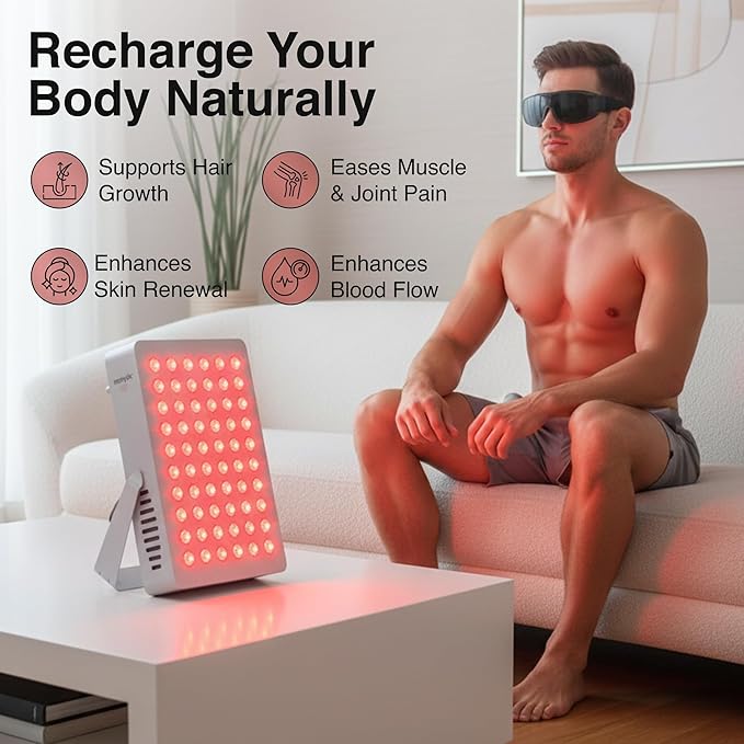 Red Light Therapy Panel for Face and Body, 60 Dual Chip LEDs with Near Infrared Light 660nm & 850nm. Flicker-Free, Optimal Preset Timer for Wellness & Recovery at Home, 300W - Core 1M.