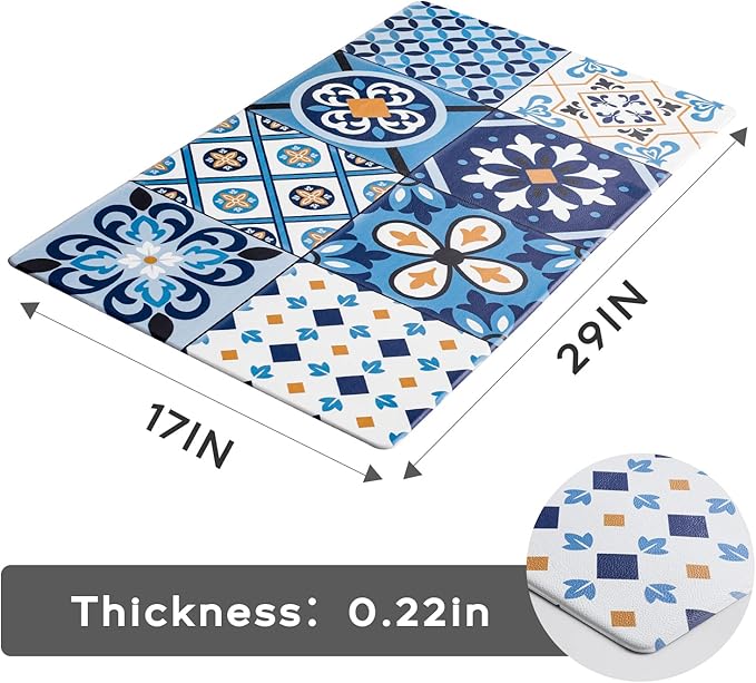 Ashler Kitchen Mats Cushioned Anti-Fatigue Kitchen Rugs, Non-Slip Waterproof Kitchen Floor Mats, Ergonomic Comfort Foam Standing Rug for Kitchen, Office, Floor, Laundry, Sink, 17x29 in, Blue