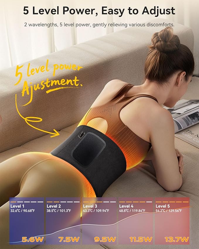 2025 Red Light Therapy Belt, 3 Wavelengths, 5 Levels of Power Adjustment, 3 Red Light Therapy Modes, New Upgraded Skin-Friendly TPU Material, 51.18"x7.08" for Pain Relief and Relaxation
